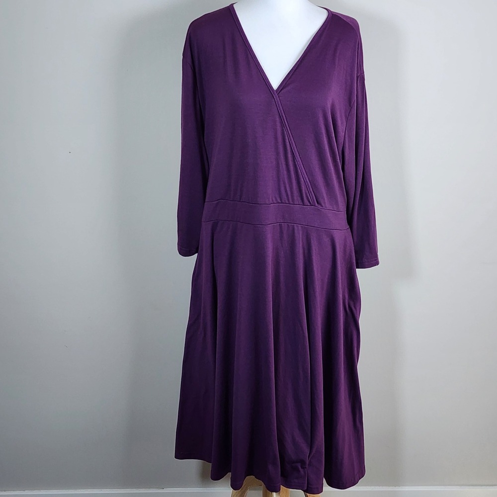 Nemidor Faux Wrap Dress Womens 5XL Purple Stretch Pockets Tie Back Casual